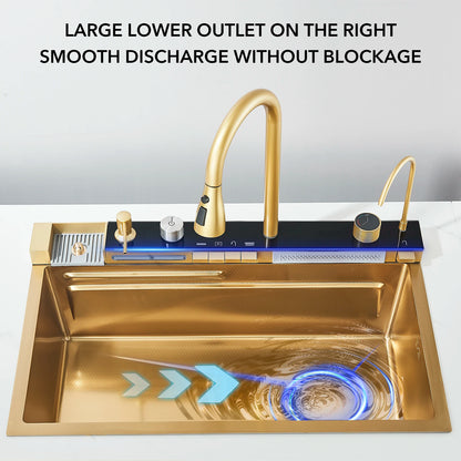 Keukenspoelbak - met Kraan - Digitaal Display - Temperatuurregeling - Waterval Waterfilter - Zeepdispenser – Grote Capaciteit - RVS - Gijs