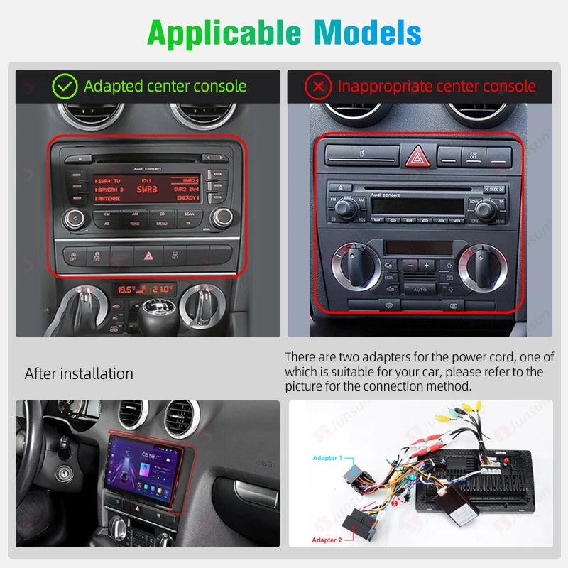Junsun Wireless CarPlay Android Auto Car Radio For Audi A3 8P 2003 2004 2005 2006 - 2013 GPS Multimedia 2 din Systems Stereo - QUORE