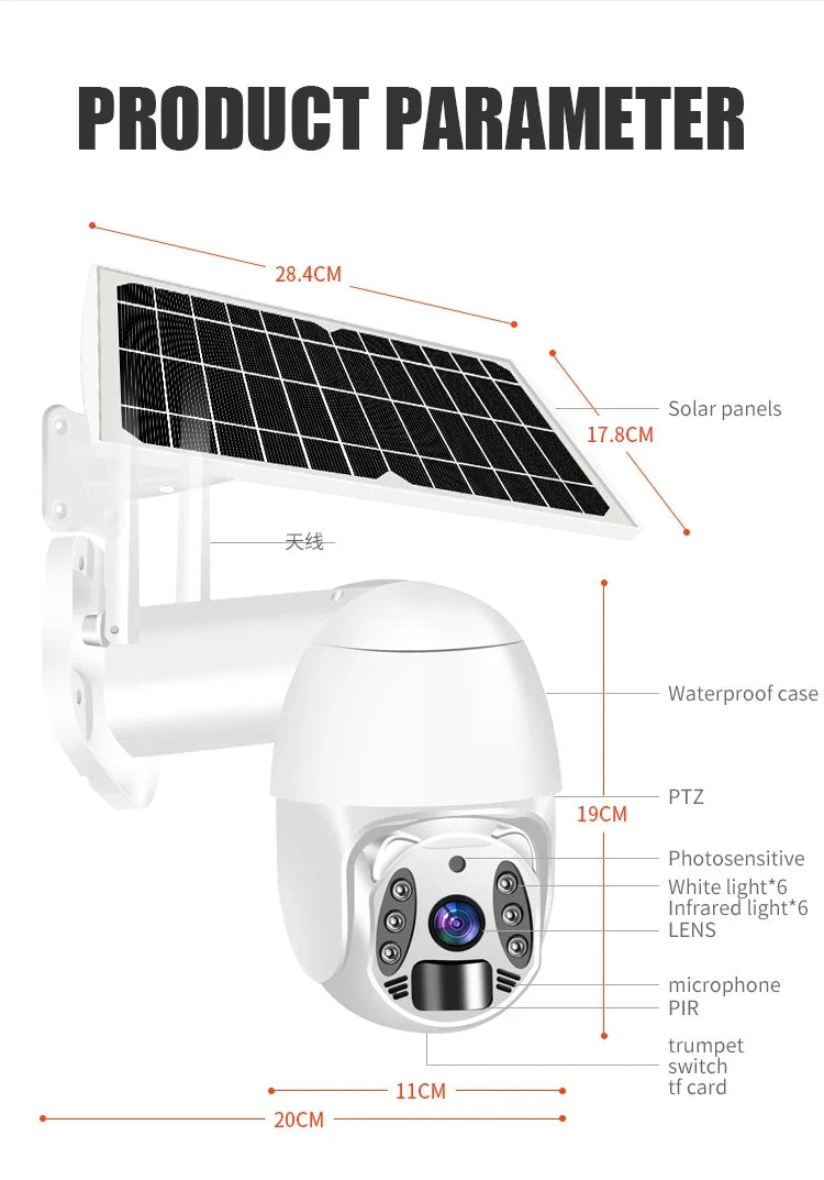 Beveiligingscamera – Bewakingscamera – Buitencamera – IP-camera – Camerabewaking – Draadloos Met Zonnepaneel – 3MP HD & 120° Kijkhoek - EU-stekker - Wit