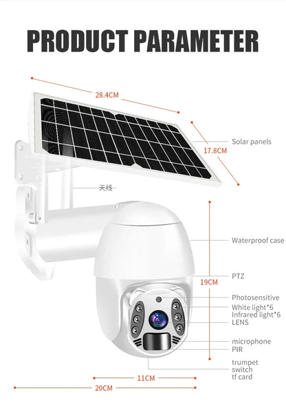 Beveiligingscamera – Buitencamera – CCTV Camera – Bewakingscamera – IP Camera – Zonne-energie – 3MP HD Met Nachtzicht - EU-stekker - 128GB - Wit
