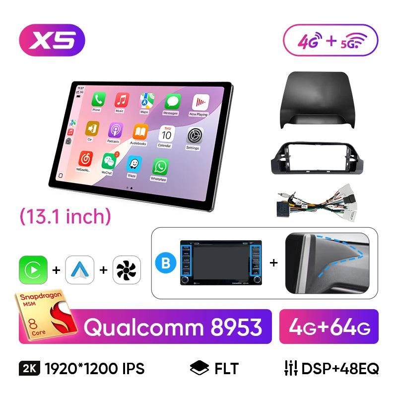 Autoradio – Auto Multimedia Speler – Inbouw Radio – DAB+ Radio – Navigatiesysteem – 13,1 Inch 2K Scherm – Draadloze CarPlay & Android Auto
