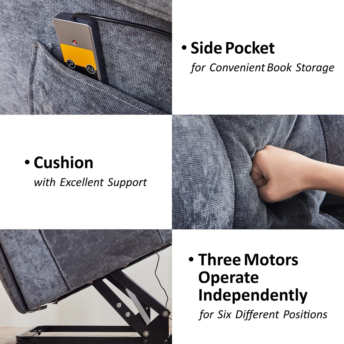 Elektrische Liftfauteuil – Liftstoel – Relaxstoel – Verstelbare Fauteuil – Comfortabele Stoel – Zacht Gewatteerd Kussen – Stil Liftmechanisme - 70 x 68 x 24 cm - Grijs