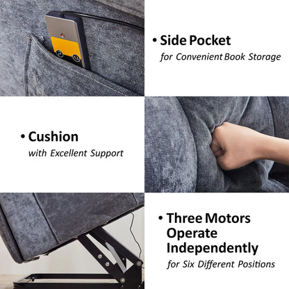 Elektrische Liftfauteuil – Liftstoel – Relaxstoel – Verstelbare Fauteuil – Comfortabele Stoel – Zacht Gewatteerd Kussen – Stil Liftmechanisme - 70 x 68 x 24 cm - Grijs