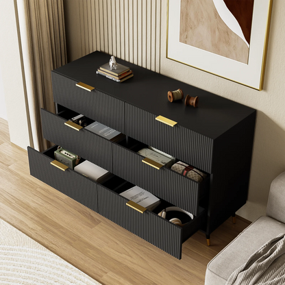 Kast – Dressoir – Ladekast – Opbergkast – Living – Matzwart – 6 Lades – Hoogwaardig Houtmateriaal 120x77x40 cm