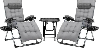 Ligbed - 3-delige Verstelbare Ligstoelset – Tuinstoelen – Zonnebedden – Klapstoelen – Strandstoelen – Duurzaam Stalen Frame – Verstelbare Rugleuning 90-160° - Grijs - QUORE
