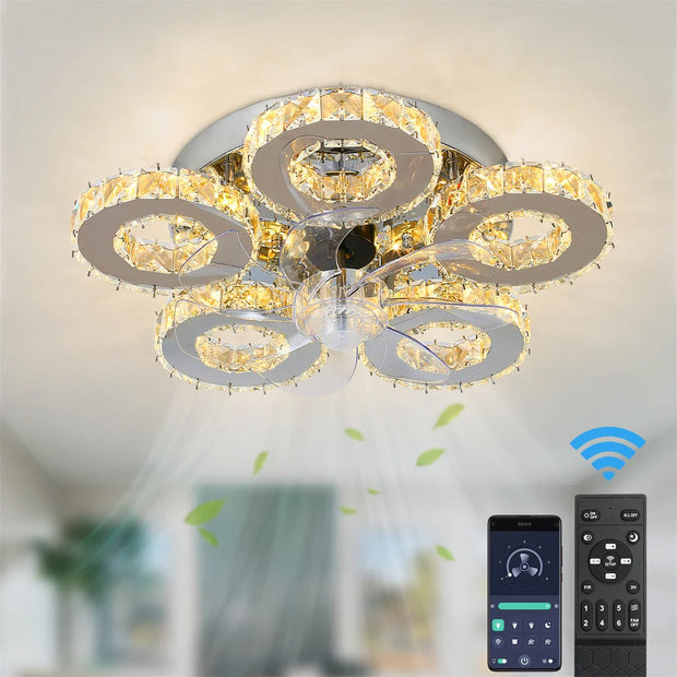 Plafond Ventilator Lamp - Smart Lamp - Dimbaar - Wit -Grijs - Kroonluchter Ventilator - Chandelier Fan - Woonkamer Lamp - Ventilator Lampen - Eetkamer lamp - Slaapkamer lamp - QUORE