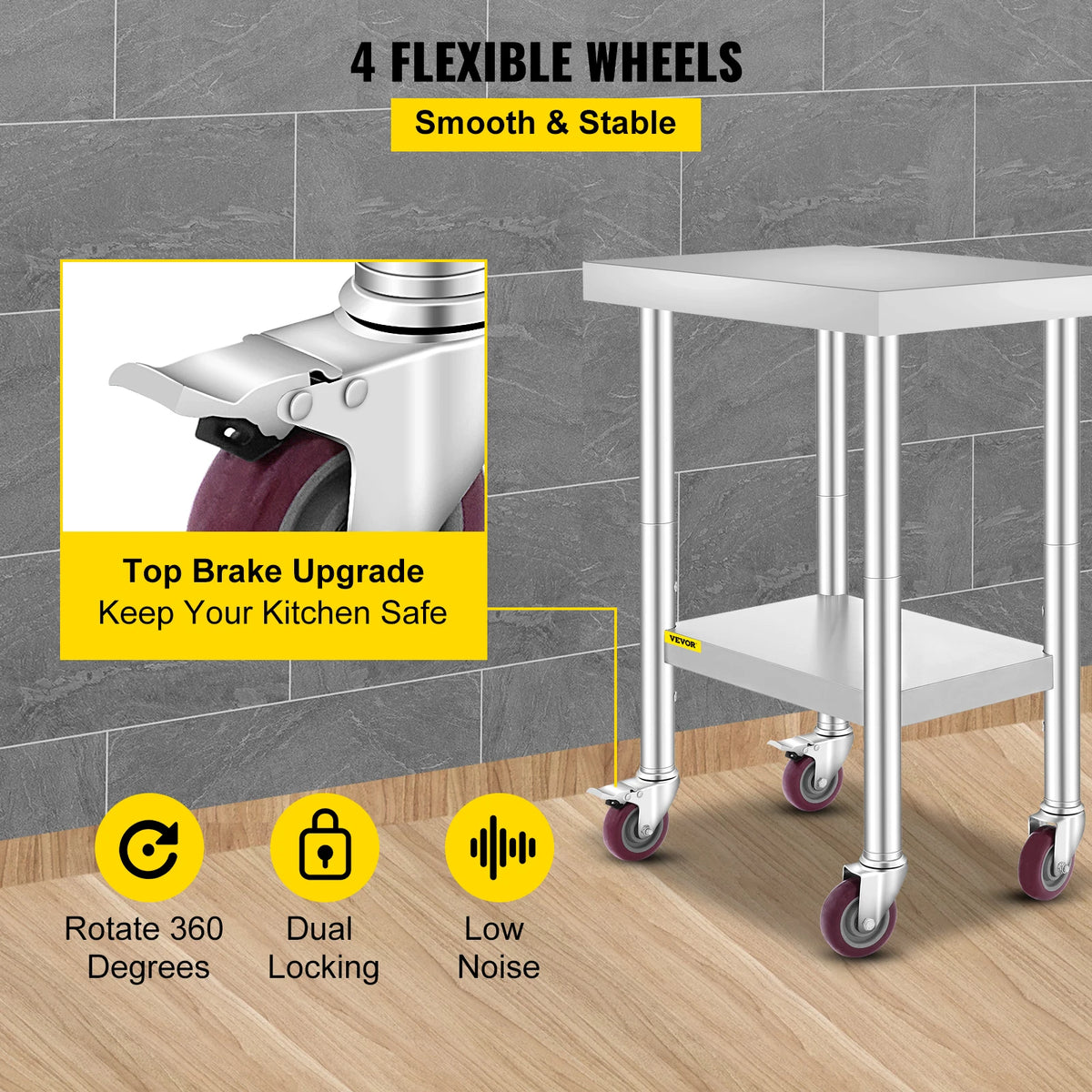Coffee Table - Table - Coffe table - Living Room Table - Stainless Steel Catering Work Table - 24x18 Inch - Kitchen Table - with 4 Wheels - Food Preparation Workbench - for Kitchen Prep Table