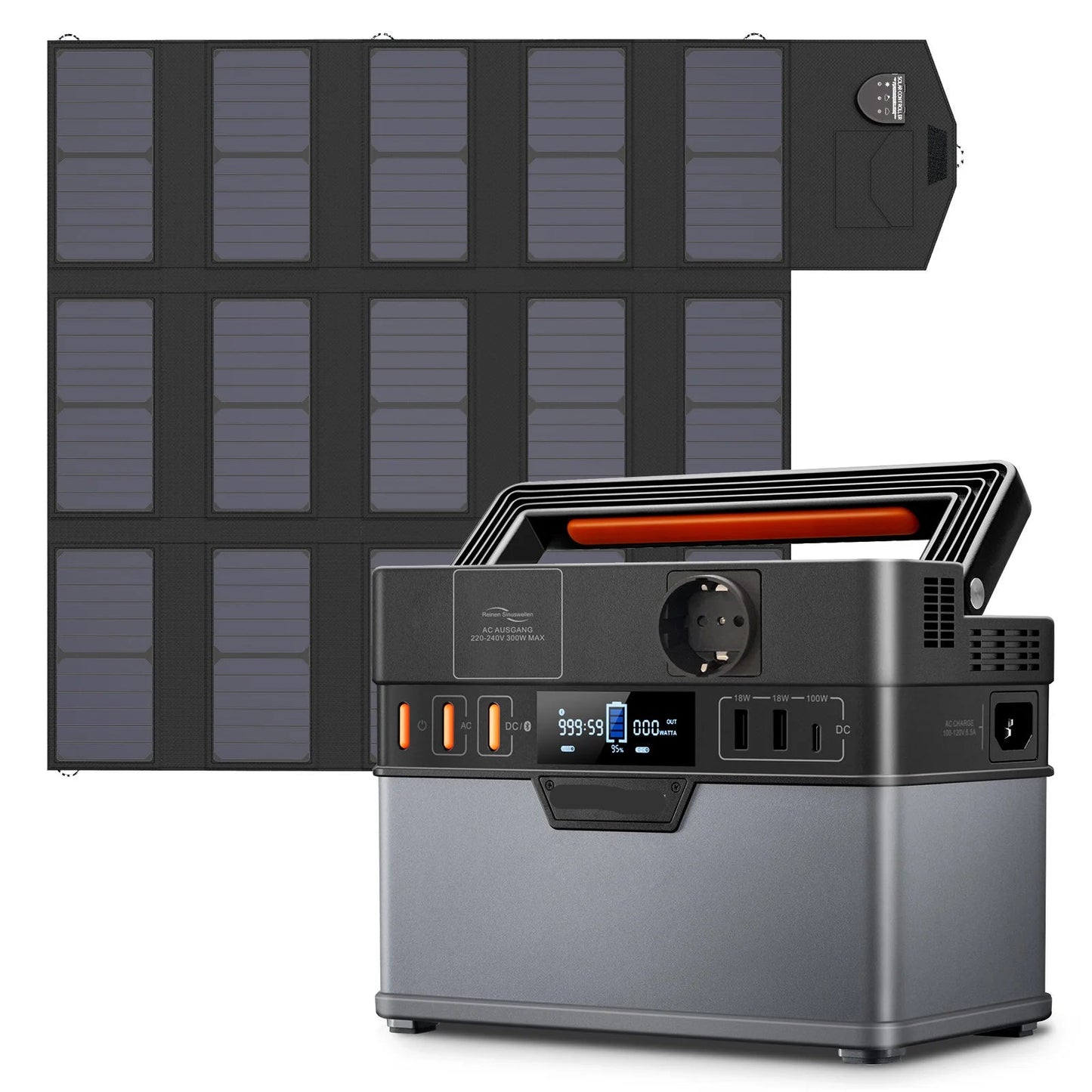 Powerstation - Generator - Aggregaat - Powerbank - Draagbare - 288Wh LiFePO4 - met 100W Opvouwbaar Zonnepaneel  - voor Kamperen, Outdoor en Noodstroom