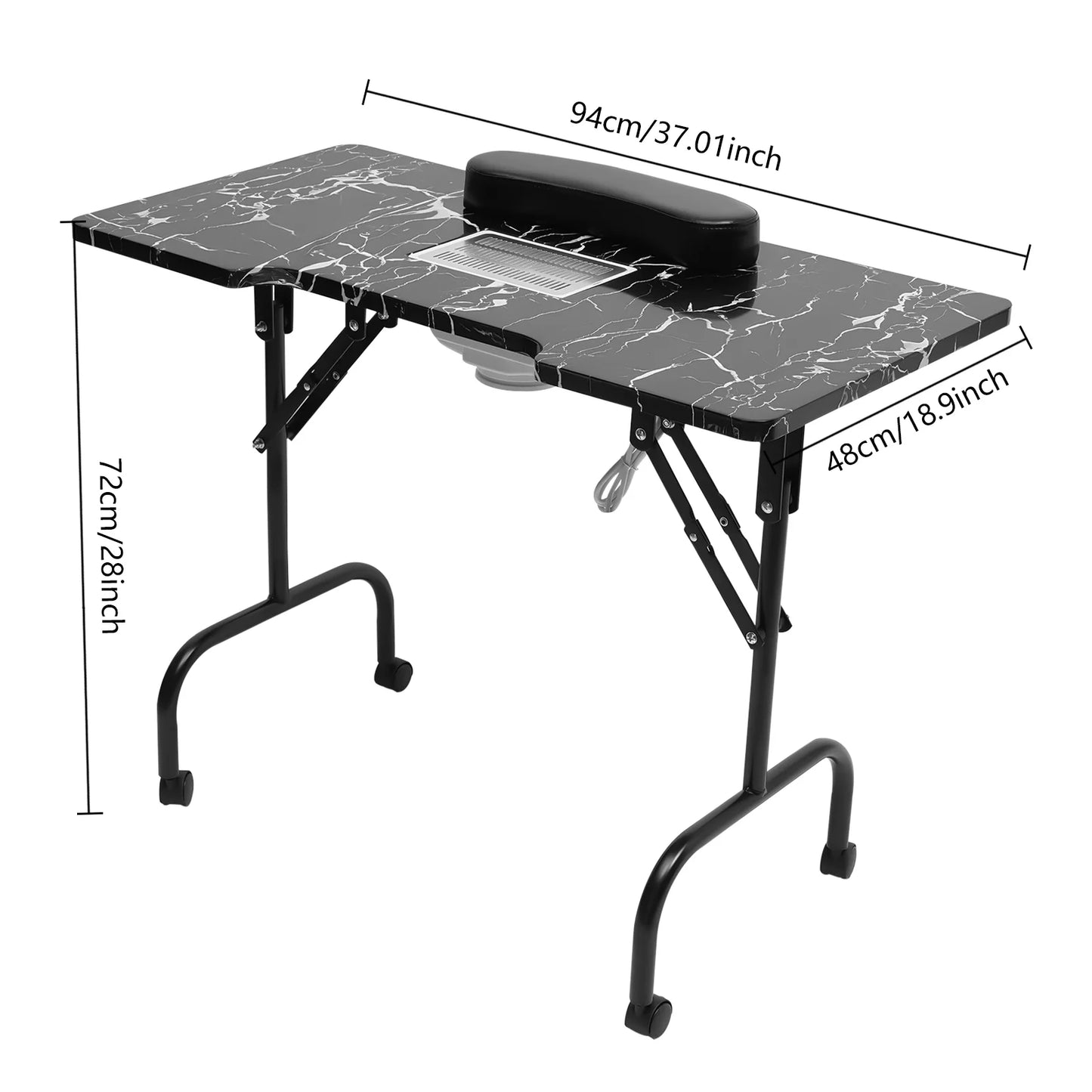 Nageltafel – Manicuretafel – Draagbare Tafel – Inklapbare Werktafel – Stofafzuiging Met Ventilator – 94x48 Cm Oppervlak - QUORE