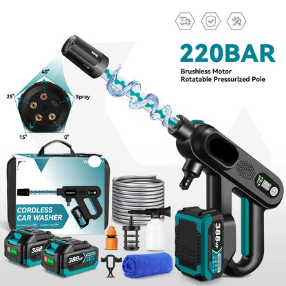 Hogedrukreiniger - Hogedrukspuit - Hogedruk Auto-Wasser - met Accu - 220Bar - Brushless Motor - Draadloze - 3 Snelheden - 5-in-1 Nozzle - 2 Batterij