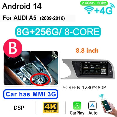 Android 14 Car Radio – Multimedia Speler – Auto Stereo – Touchscreen Radio – Navigatiesysteem – 8,8 Inch Scherm – Wifi & 4G LTE Connectivity - QUORE