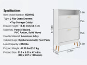 Shoe Rack - Shoe Cabinet - 2 Folding Drawers - Top - Storage Space - Cubby - 80 x 23.7 x 120.5 cm - Chipboard - PVC Rattan - Solid Wood - White