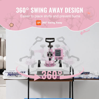 12x10 Inch Hittepers - Digitale Transferpers voor T-Shirts, Kussens, Tassen & Meer - 360° Swing-Away Ontwerp - Compacte Sublimatie Machine - Roze