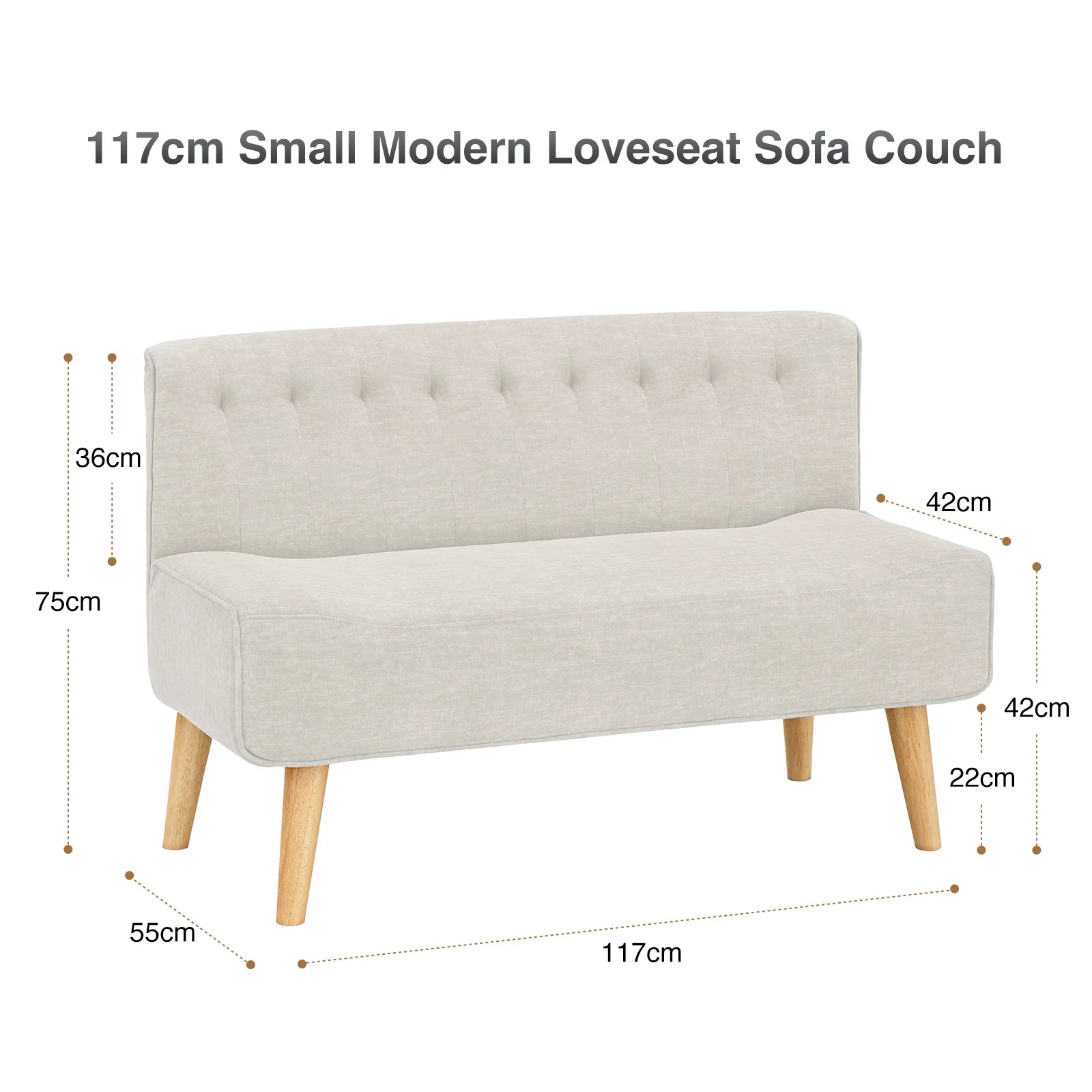 2-Zits Bank – Loveseat – Tweezitsbank – Compacte Bank – Sofabank Beige – Linnen Bekleding – Duurzame Houten Poten - QUORE