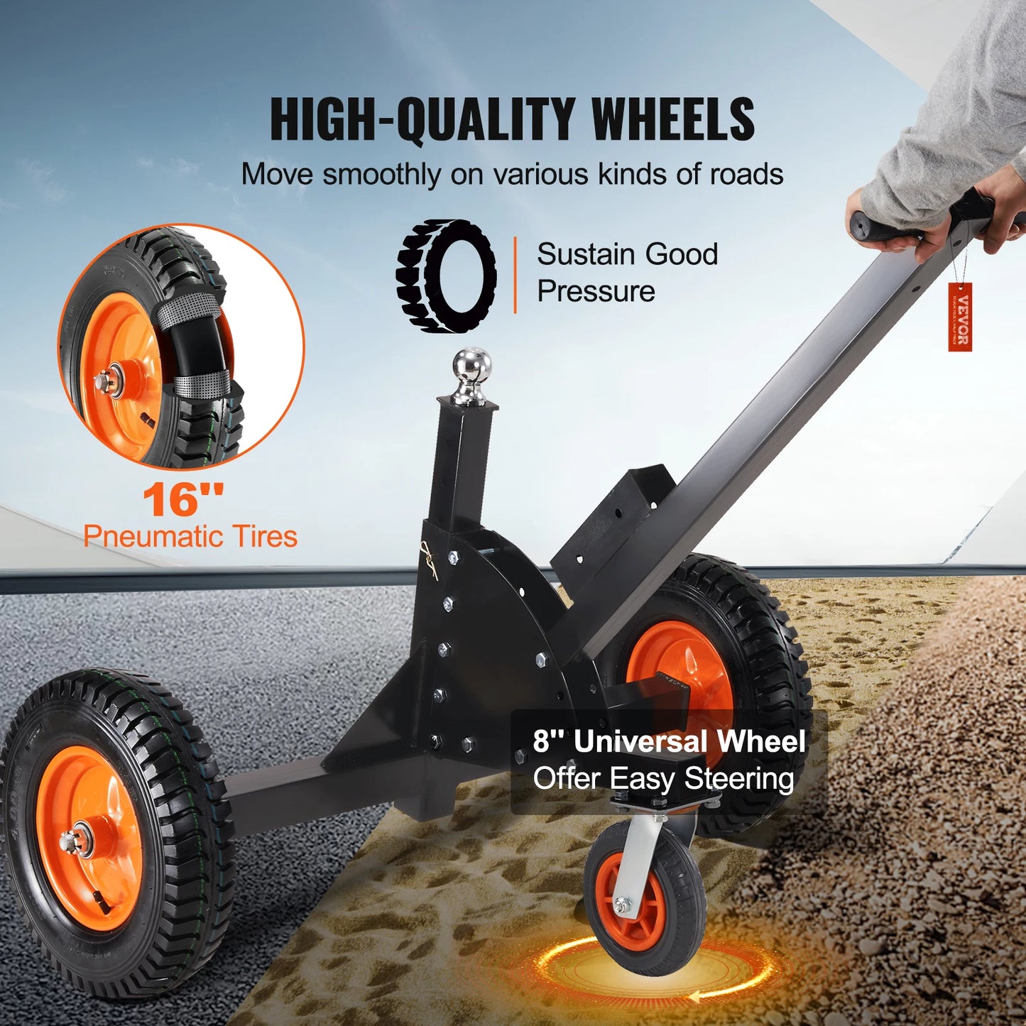 Aanhanger Dolly – Trailer Dolly – Trek Dolly – Verplaats Dolly – Verstelbare Hoogte – Draagvermogen 680 Kg – Pneumatische Wielen