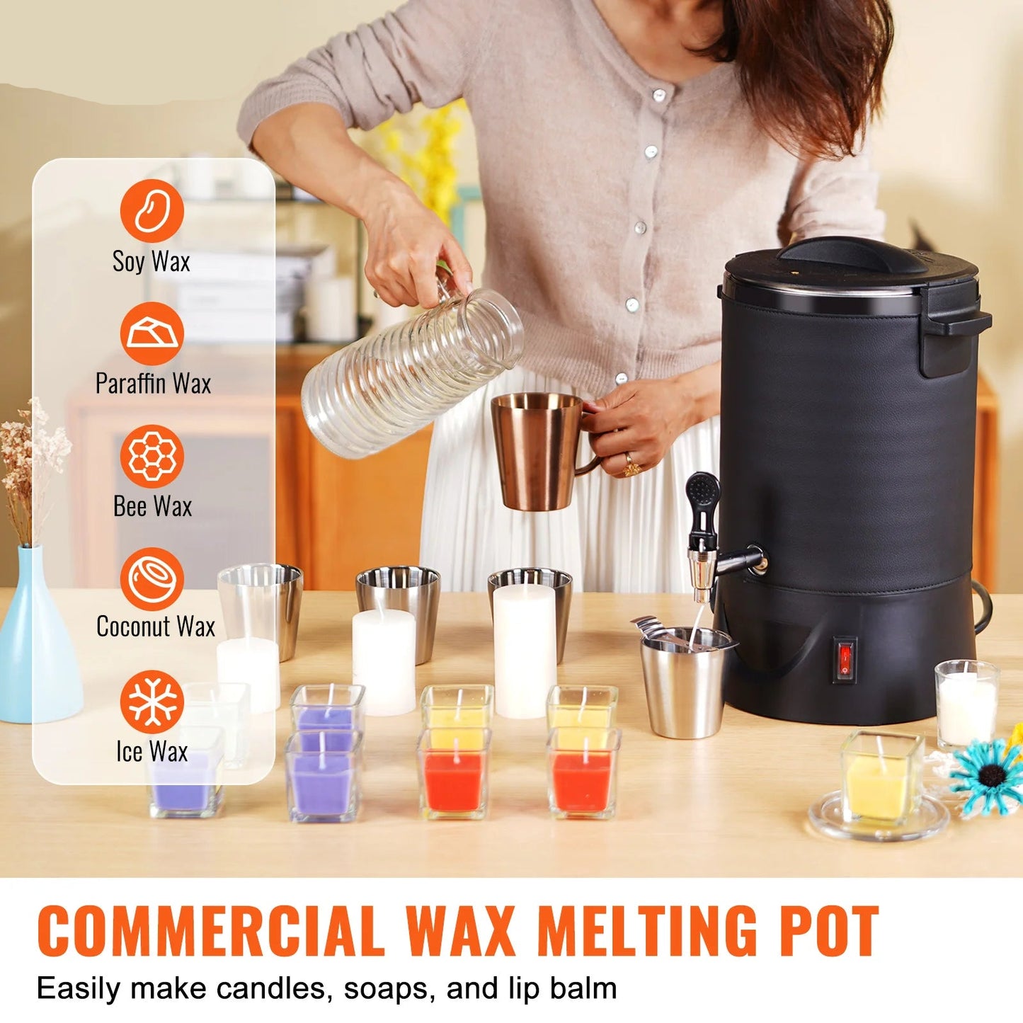 Grote Elektrische Wassmelter - Wassmeltpot - Wax Melter - Kaarsen Smeltpot - 1100W - RVS - 9-standen Bediening - 6.5L - Zwart