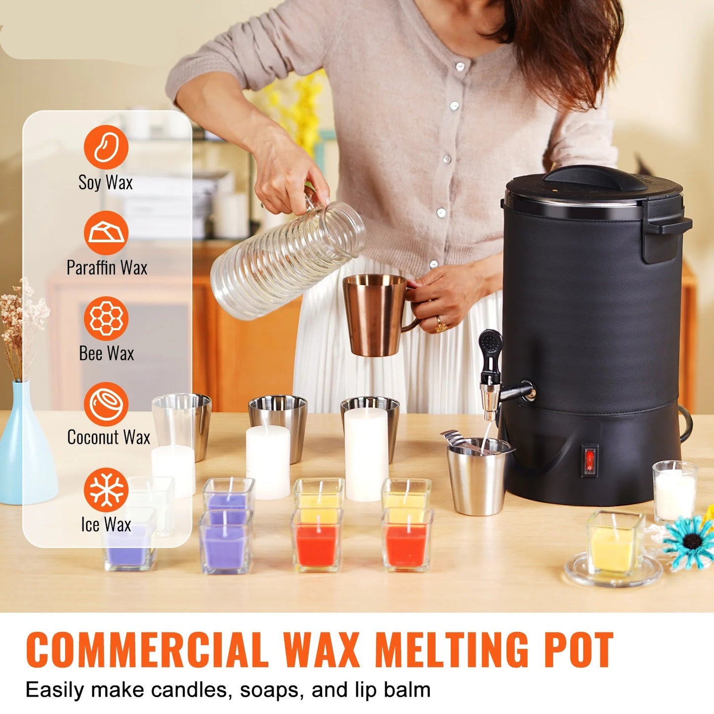 Grote Elektrische Wassmelter - Wassmeltpot - Wax Melter - Kaarsen Smeltpot - 1100W - RVS - 9-standen Bediening - 10L - Zwart - QUORE