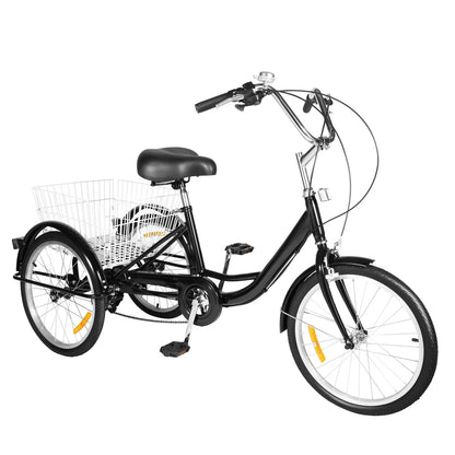 Driewieler – Driwieler – Driewielige Fiets – Driewielerfiets – Roadbike – 20 Inch – 8 Versnellingen – Max 110 kg Belastbaar – Met Mand en Bel - QUORE