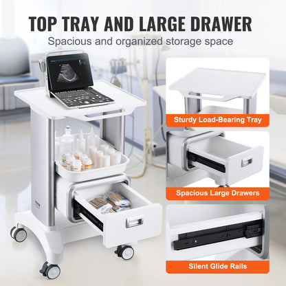 Laboratoriumkar - Wagen - Kar - Wit 4 PP 3 4 - met ABS Materiaal Lab Rolling Cart - voor Lab Kliniek Ziekenhuis Salon