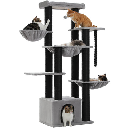 Multi-Level Cat Tree with Scratching Posts, Cozy Condo, Super Large Perch, Deep Hammocks, Tall Cat Tower for Indoor Adult Cats