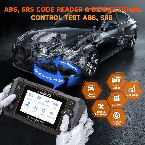 OBD2-Scanner - Diagnosecomputer - Slimme Diagnosetool - Foutverwijdering - Bidirectionele ABS SRS Auto OBD2 Scanner - Diagnostische EPB BRT Reset Tool - 26+ Reset - Zwart
