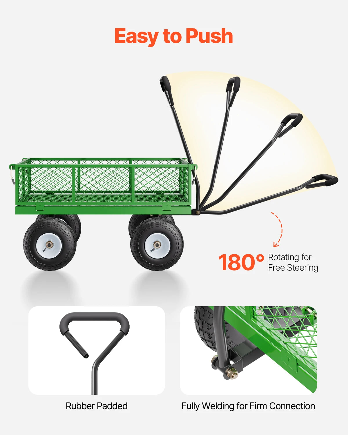 Tuinwagen - Tuinkar - Heavy-duty - 680 lb Draagkracht - 2-in-1 Plat- en - Hekwerkontwerp - 360° Draaibare Wielen - Voor Tuin - Erf en Magazijn - Ergonomische Handgreep - QUORE