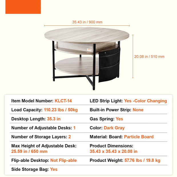 Koffietafel - Table - Coffe table - Living Room Table - Lift Top salontafel - tafel met extra opbergruimte - omklapbare salontafel voor de woonkamer - 35in - Wit - 57.76lbs