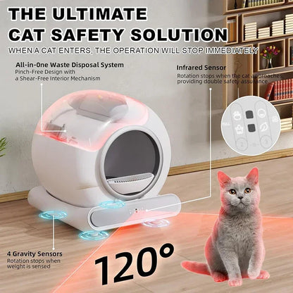 Kattenbak – Automatische Kattenbak – Zelfreinigende Kattenbak – Elektrische Kattenbak – Slimme Kattenbak – 65L Capaciteit – App Besturing
