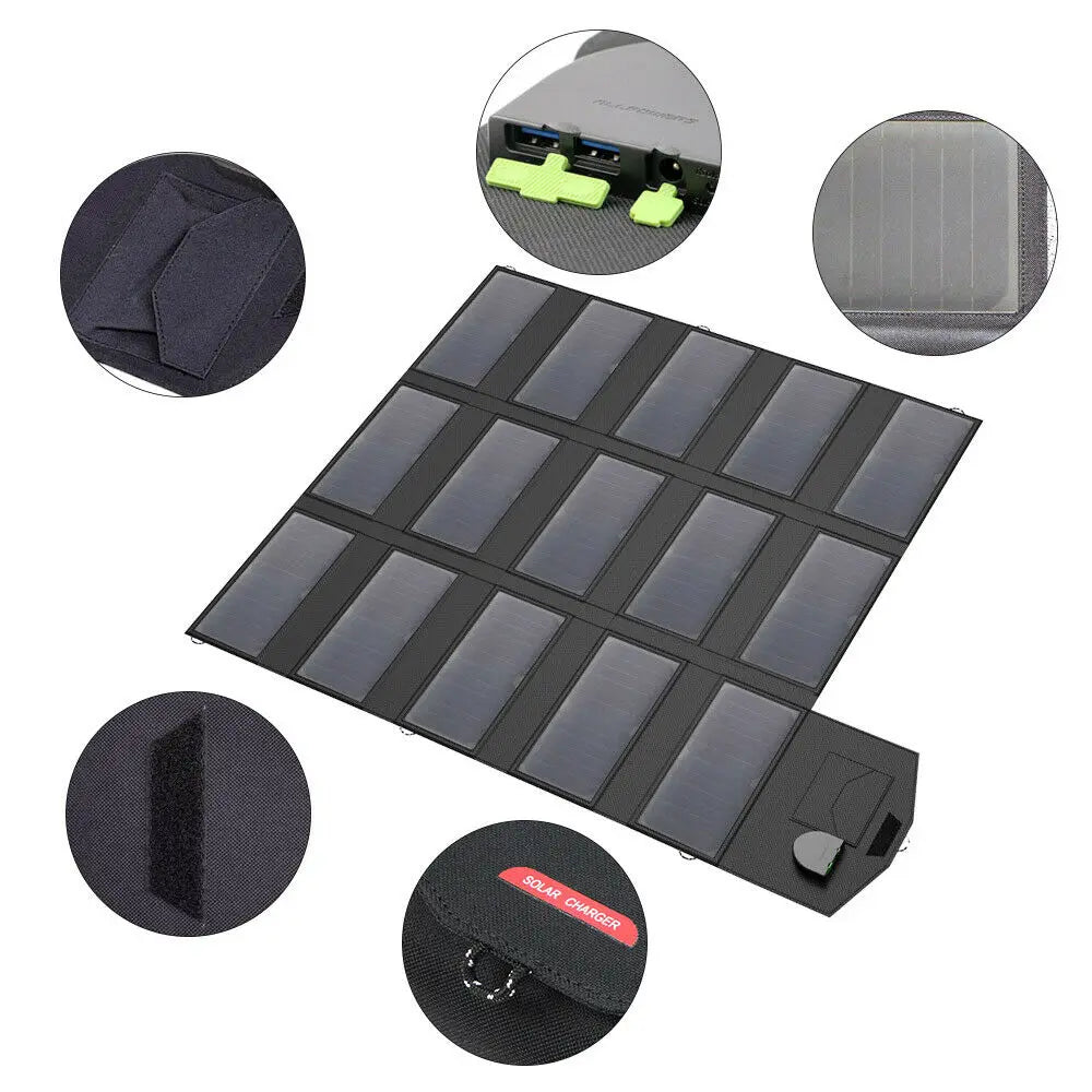 ALLPOWERS 100W Foldable Solar Panel, Portable Solar Charger (Dual 5v USB with HighTechnology+18v DC Output) for Outdoor, Camping - QUORE