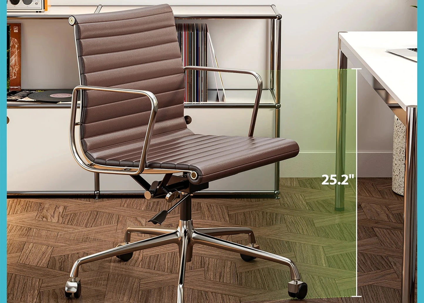 Bureaustoel Ergonomisch - Executive Stoel - Kantoorstoel - Gaming Stoel - Stoelen - Leren - met Lage Rug - Armleuningen - 360° Draaifunctie - Verstelbare Hoogte - Kantelmechanisme - 1 Stuk - Bruin - QUORE