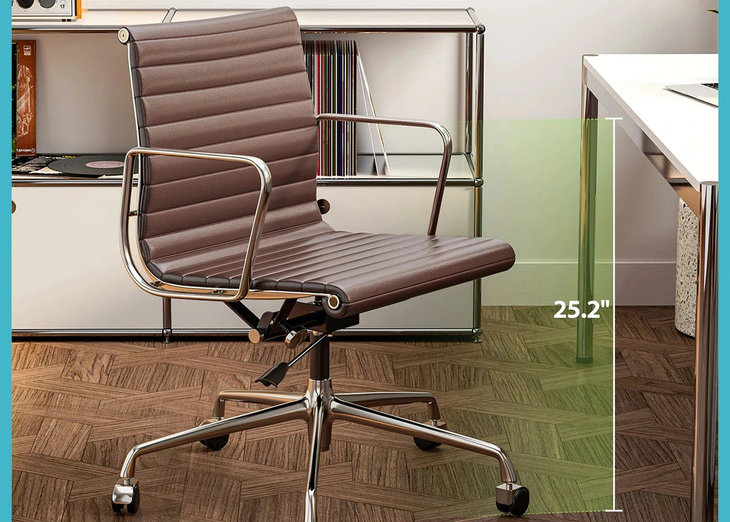 Bureaustoel Ergonomisch - Executive Stoel - Kantoorstoel - Gaming Stoel - Stoelen - Leren - met Lage Rug - Armleuningen - 360° Draaifunctie - Verstelbare Hoogte - Kantelmechanisme - 1 Stuk - Bruin - QUORE