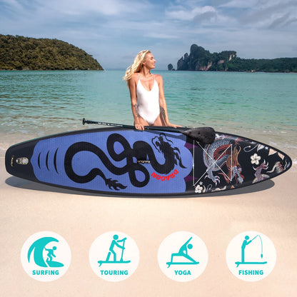 Supboard - Paddle Board - Peddelplank - Surfplank - Opblaasbaar - Inc. Peddel - 3 x Vin - Leash - Riem - Handpomp - Rugzak - Waterdichte Telefoonhoes - 350 x 84 x 15 cm - Zwart & Blauw