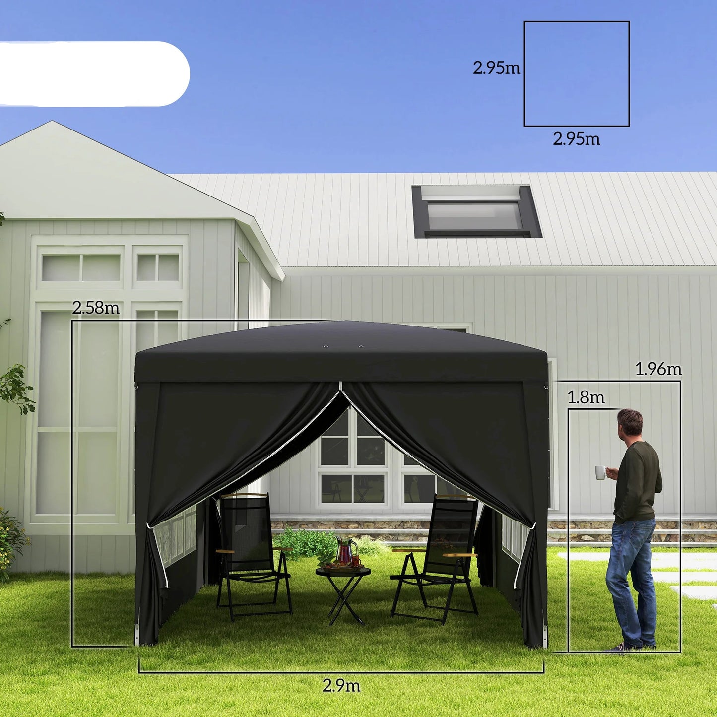 Partytent – Tuin Tent – Festival Tent – Opvouwbare - Overkapping – Beschuttings Tarp – UV Bescherming Factor 50+ – Ruimte Voor 5-8 Personen - Zwart