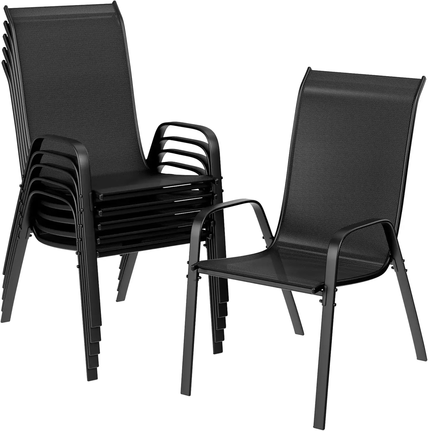Tuinstoelen – Buitensstoelen –Terrasstoelen - Stapelbare Stoelen – Ademend Teslin-Textiel – Weerbestendig Metalen Frame - Zwart