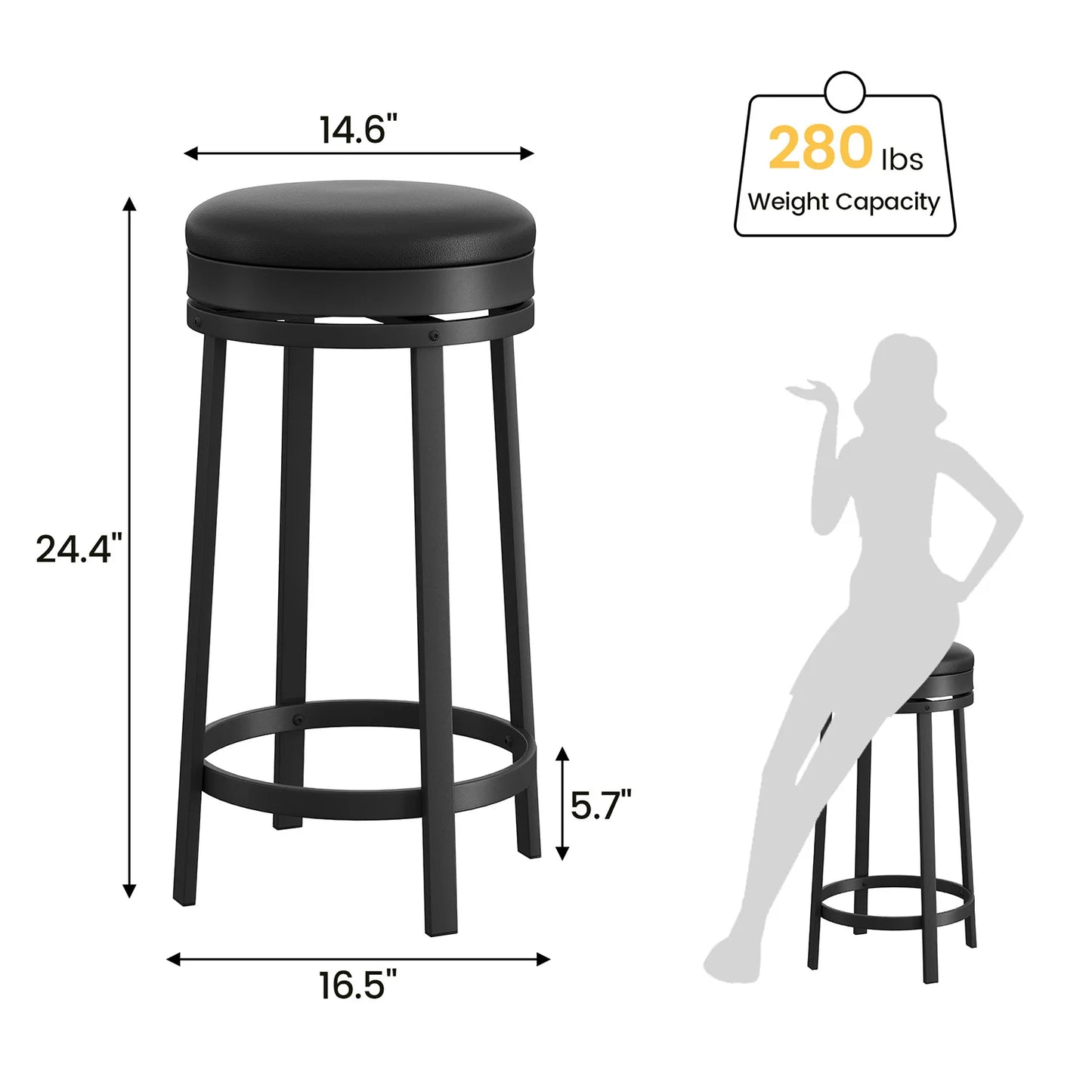 Barkrukken – Barstoelen – Keukenstoelen – Draaibare Krukken – Counter Krukken – Set Van 4 – PU Leer Zitting – 360° Draaibaar