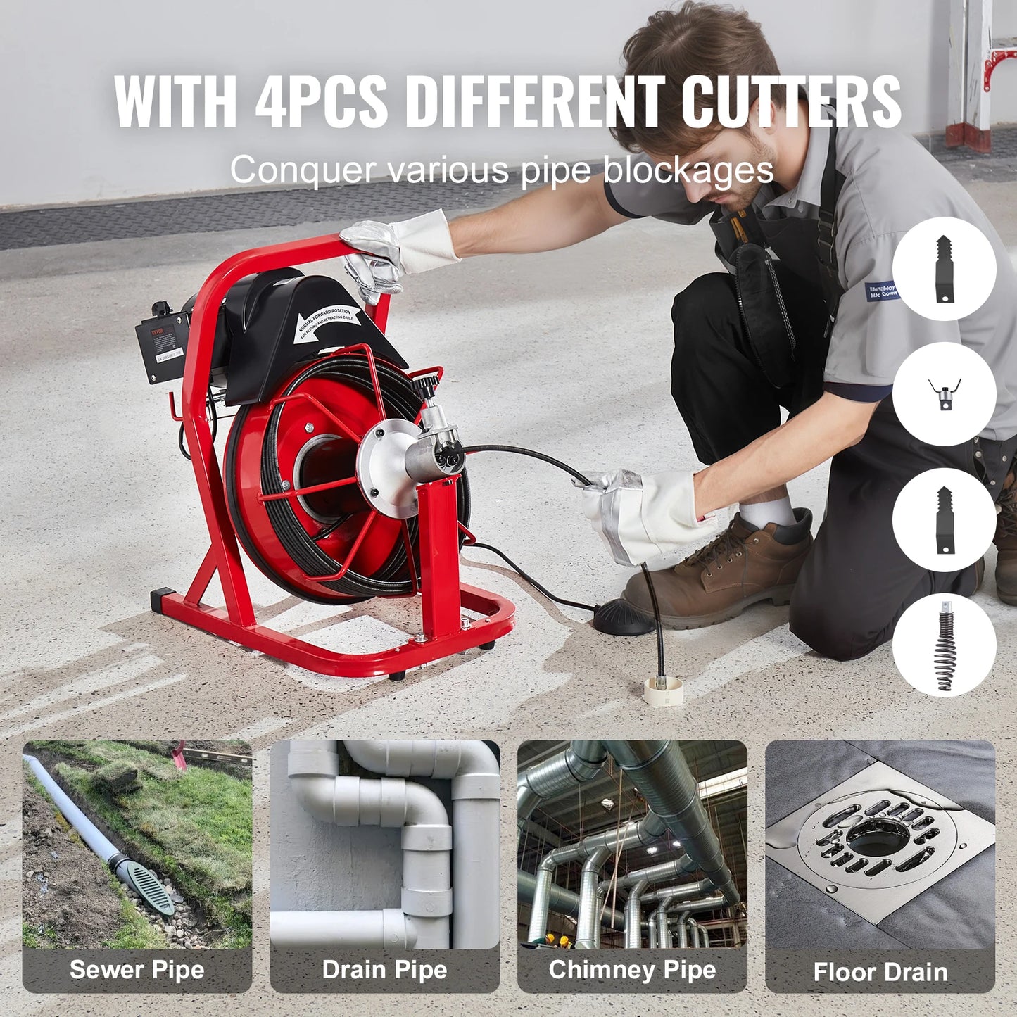 SucceBuy 50FT Drain Cleaner Machine Auto Feed Sewer Snake Auger Electric Drain Cleaning Machine Pipe Tube Clean Tool for Homeuse