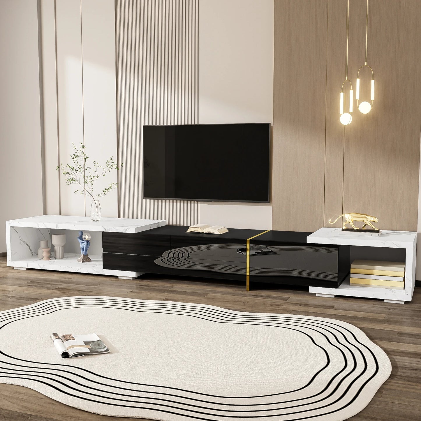 TV-meubel – TV-kast – TV-dressoir – TV-meubel met opbergruimte – TV-meubel wit – Verstelbare lengte 140-260 cm – Draaibaar en flexibel design