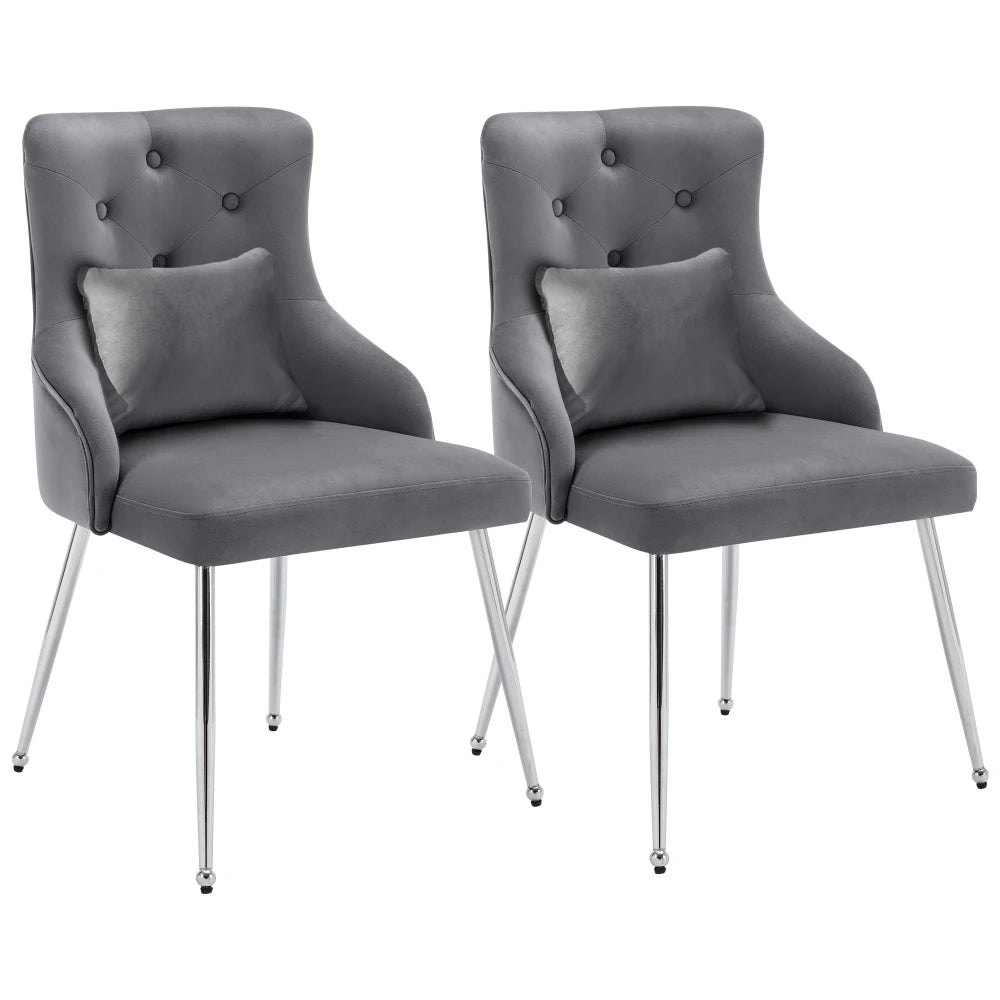 Eetkamerstoel – Set van 2 - Fluwelen Eetkamerstoel – Comfortabele Stoel – Moderne Zitstoel – Luxe Eettafelstoel – Hoogwaardig Schuim – Ergonomische Lendensteun - 54.5 x 58.5 x 87.5 cm - Donkergrijs