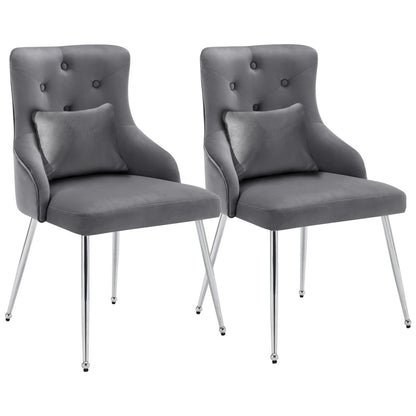 Eetkamerstoel – Set van 2 - Fluwelen Eetkamerstoel – Comfortabele Stoel – Moderne Zitstoel – Luxe Eettafelstoel – Hoogwaardig Schuim – Ergonomische Lendensteun - 54.5 x 58.5 x 87.5 cm - Donkergrijs