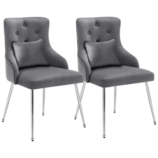 Eetkamerstoel – Set van 2 - Fluwelen Eetkamerstoel – Comfortabele Stoel – Moderne Zitstoel – Luxe Eettafelstoel – Hoogwaardig Schuim – Ergonomische Lendensteun - 54.5 x 58.5 x 87.5 cm - Donkergrijs