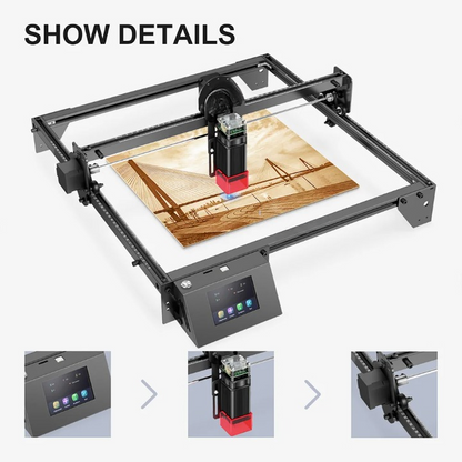 Lasergraveermachine - Graveermachine - Graveerder - Graveerapparaat - met 0.06 x 0.06mm Laserspot - Aanraakscherm - Offline Snijwerk - 32-bits Chipset - WiFi-verbinding - Werkgebied 400x400mm - 58.6 x 58.3 x 17.6 cm - Zwart
