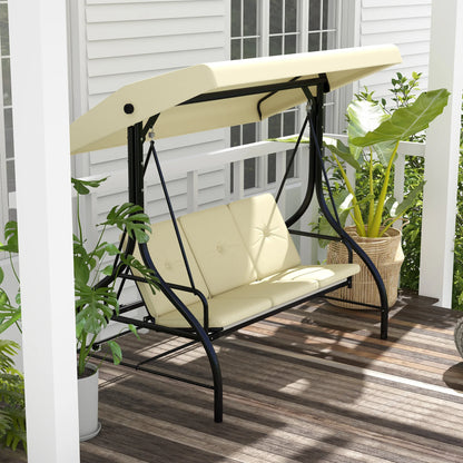 2-In-1 Tuin Schommel – 3-Zits Schommelbank – Loungestoel – Dagbed – Verstelbare Canopy – Robuust Stalen Frame – Weerbestendig Polyester
