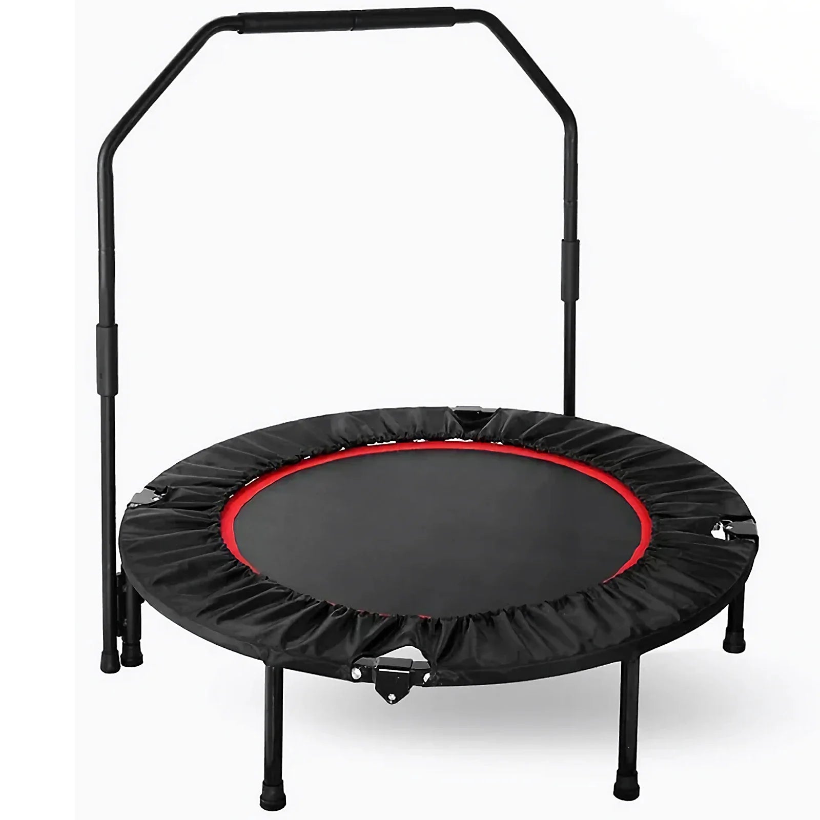 Fitness Trampoline - Mini Trampoline - Opvouwbaar Ontwerp - 40 Inch - Met Verstelbare Handgreep - Indoor Rebounder - Rubberen Antislip Voetjes - Voor Sport - Cardio Workout - Max 150 kg - Black en Blauw - QUORE