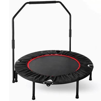 Fitness Trampoline - Mini Trampoline - Opvouwbaar Ontwerp - 40 Inch - Met Verstelbare Handgreep - Indoor Rebounder - Rubberen Antislip Voetjes - Voor Sport - Cardio Workout - Max 150 kg - Black en Blauw - QUORE
