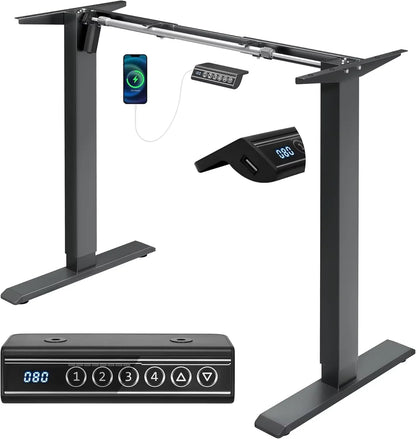 Elektrisch Verstelbaar Bureauframe – Zit-Sta Bureau – Verstelbare Bureaupoten – Elektrisch Bureau Onderstel – Bureauframe Met USB-poort – Hoogte 72-120 cm – Geheugenfunctie 4 Standen – Wit