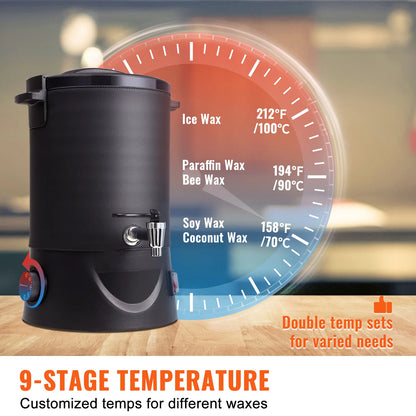 Grote Elektrische Wassmelter - Wassmeltpot - Wax Melter - Kaarsen Smeltpot - 1100W - RVS - 9-standen Bediening - 10L - Zwart - QUORE