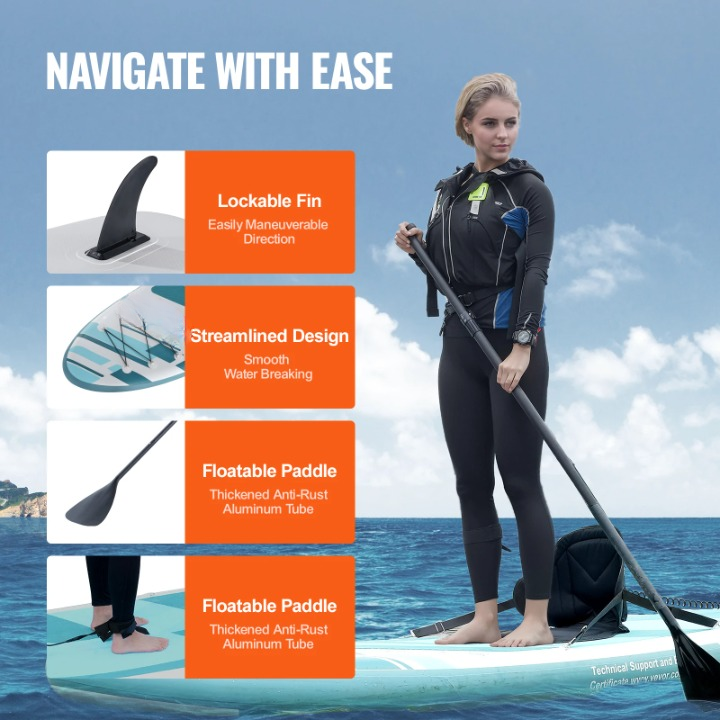 Supboard - Paddle Board - Peddelplank - Surfplank - Opblaasbaar - met Zitje - Inc. Klittenbandsluiting - Voor - Bevestigingspunten - Peddel - Vin - Reparatieset - Stoel - Handpomp - Waterdichte Telefoonhoes - Draagtas - 304.8 x 83.8 x 15.2 cm - Turkoois