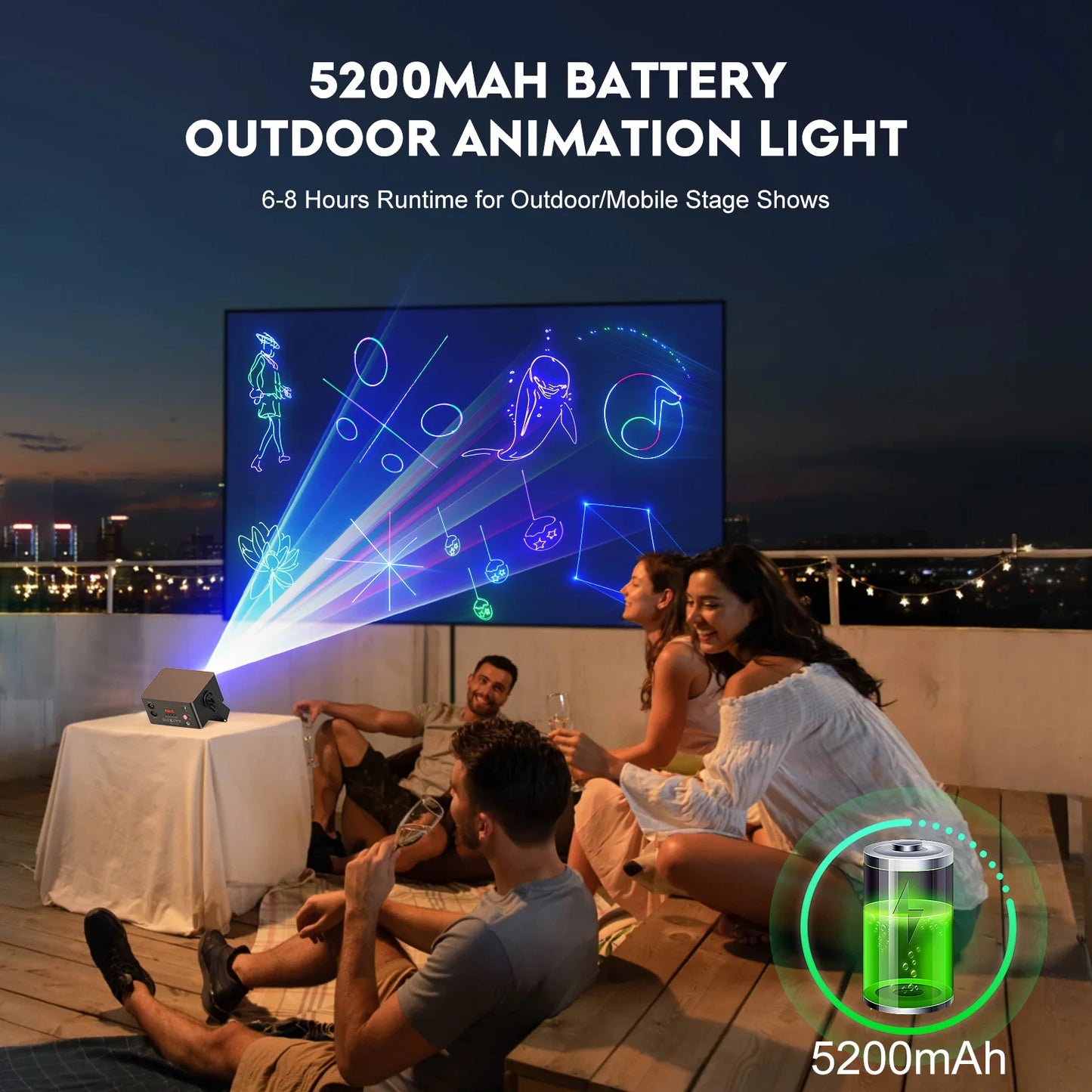 Discolamp – Laserlight – Party Light – DJ Licht – Animatie Laser – 25W Vermogen – Draadloze Batterij Met App Bediening
