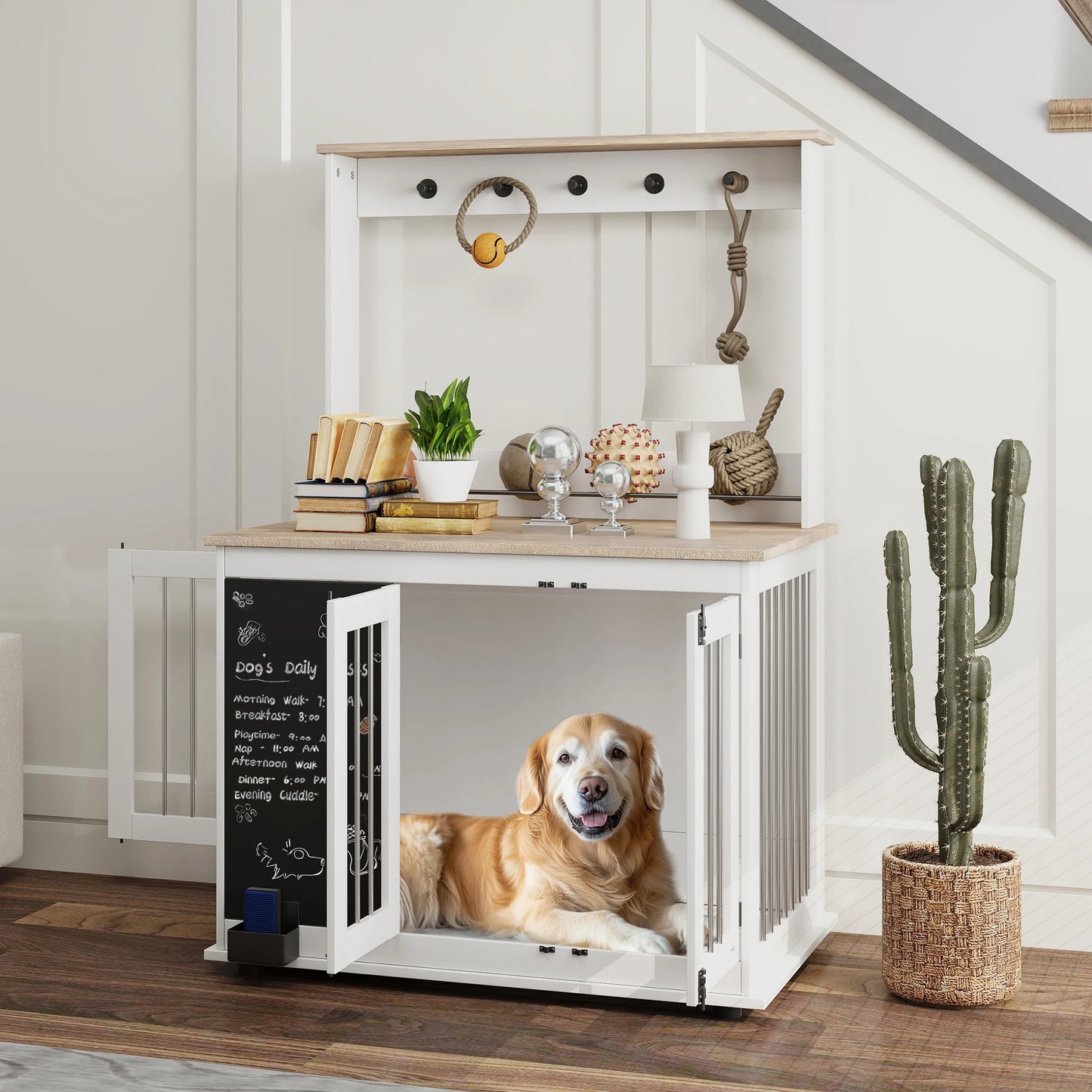 Hondenmand – Hondenhok – Dogcrate – Hondenbench – Hondenbed – Met Opbergruimte En 5 Haken – Geschikt Voor Grote Honden Tot 30 Kg