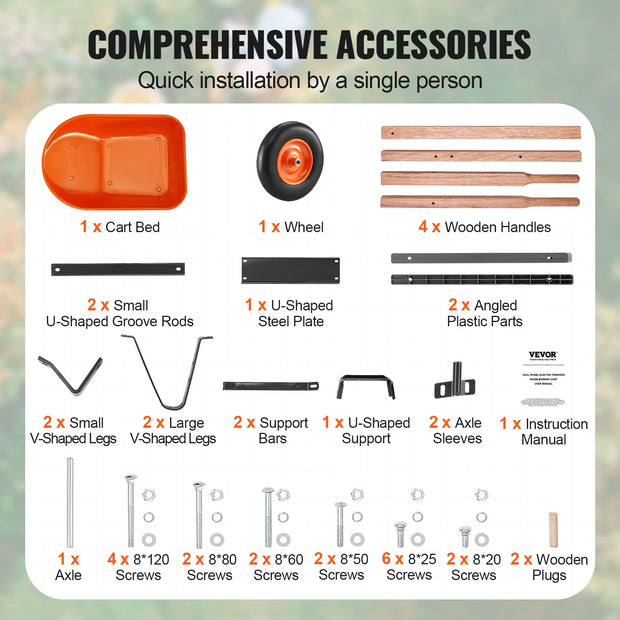 Kruiwagen - Kruiwagenwiel - Kipkar Kruiwagen - met handvat & 16” brede rupswielen - voor boerderij - 1 wiel 6